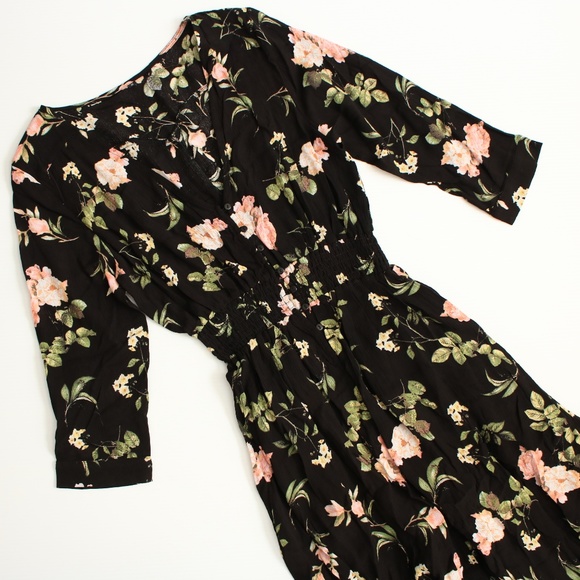 Black V Neck Button Down Floral Maxi Dress - Picture 6 of 8